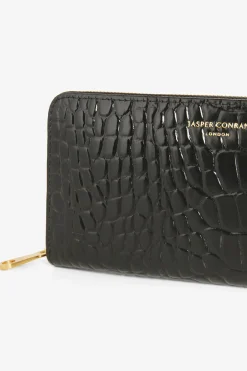 Jasper Conran Alexis Leather Large Croc Zip Round Purse Hot