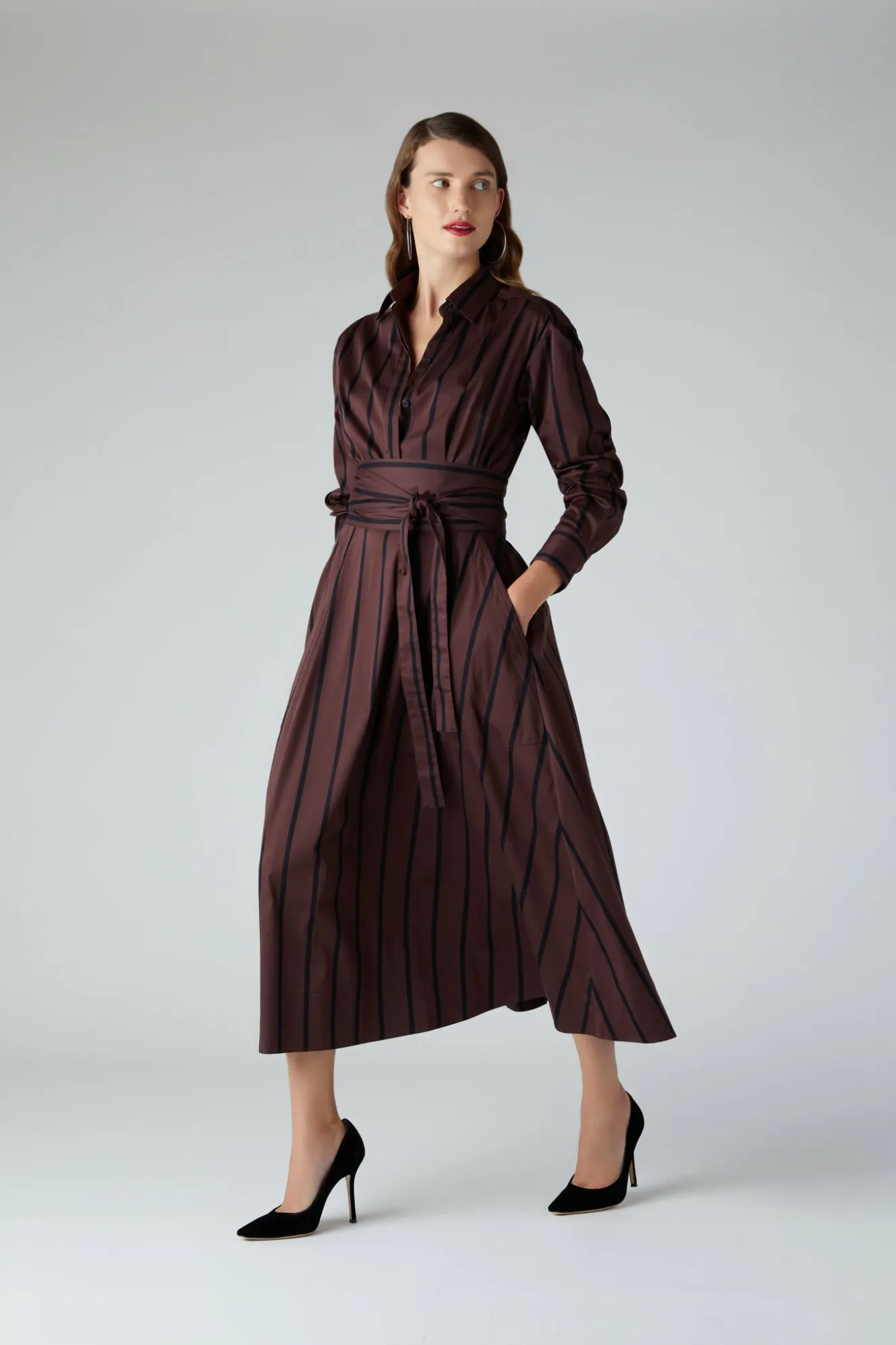 Jasper Conran Blythe Stripe Full Skirt Shirt Dress Hot