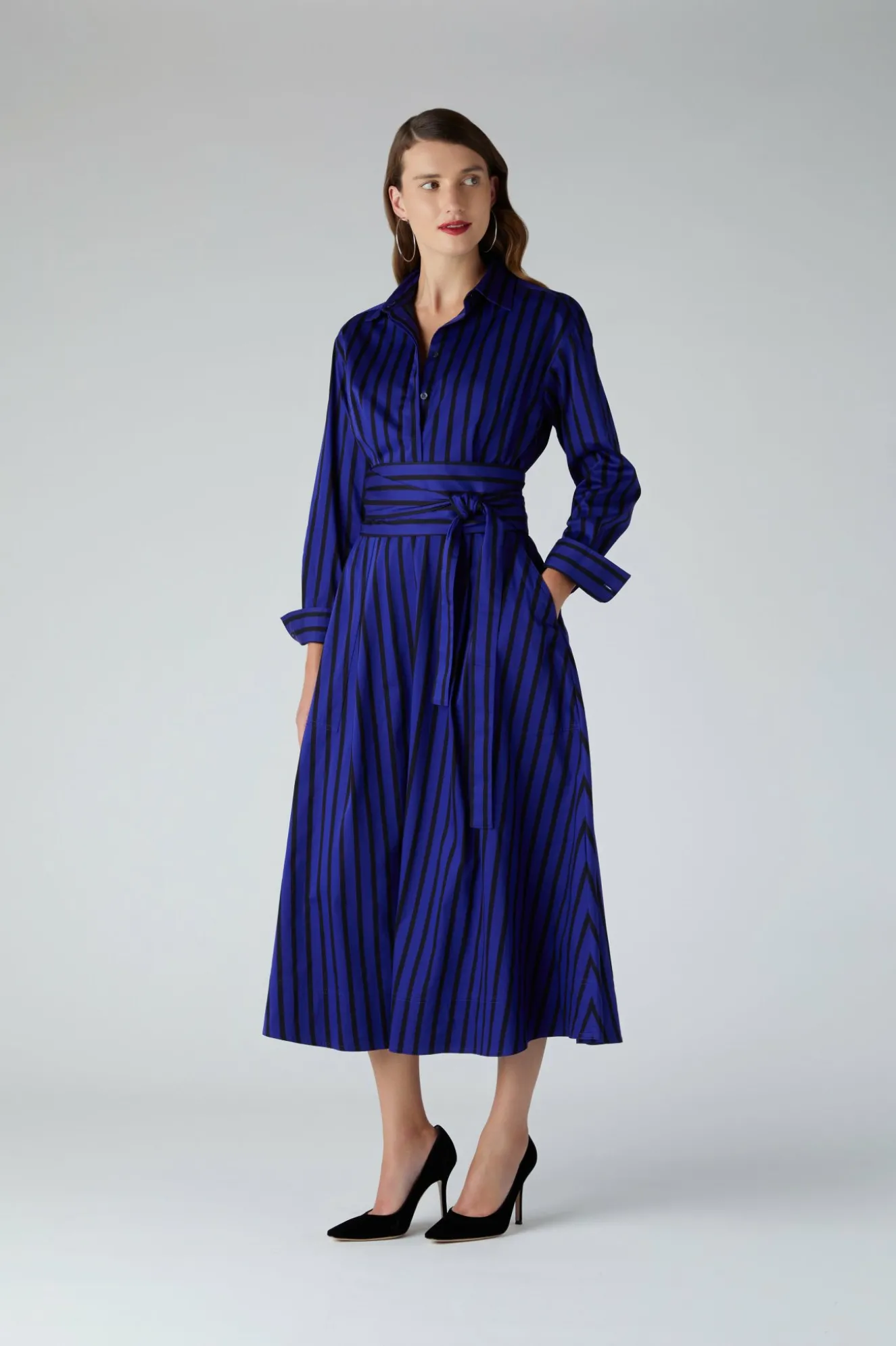 Jasper Conran Blythe Stripe Full Skirt Shirt Dress New