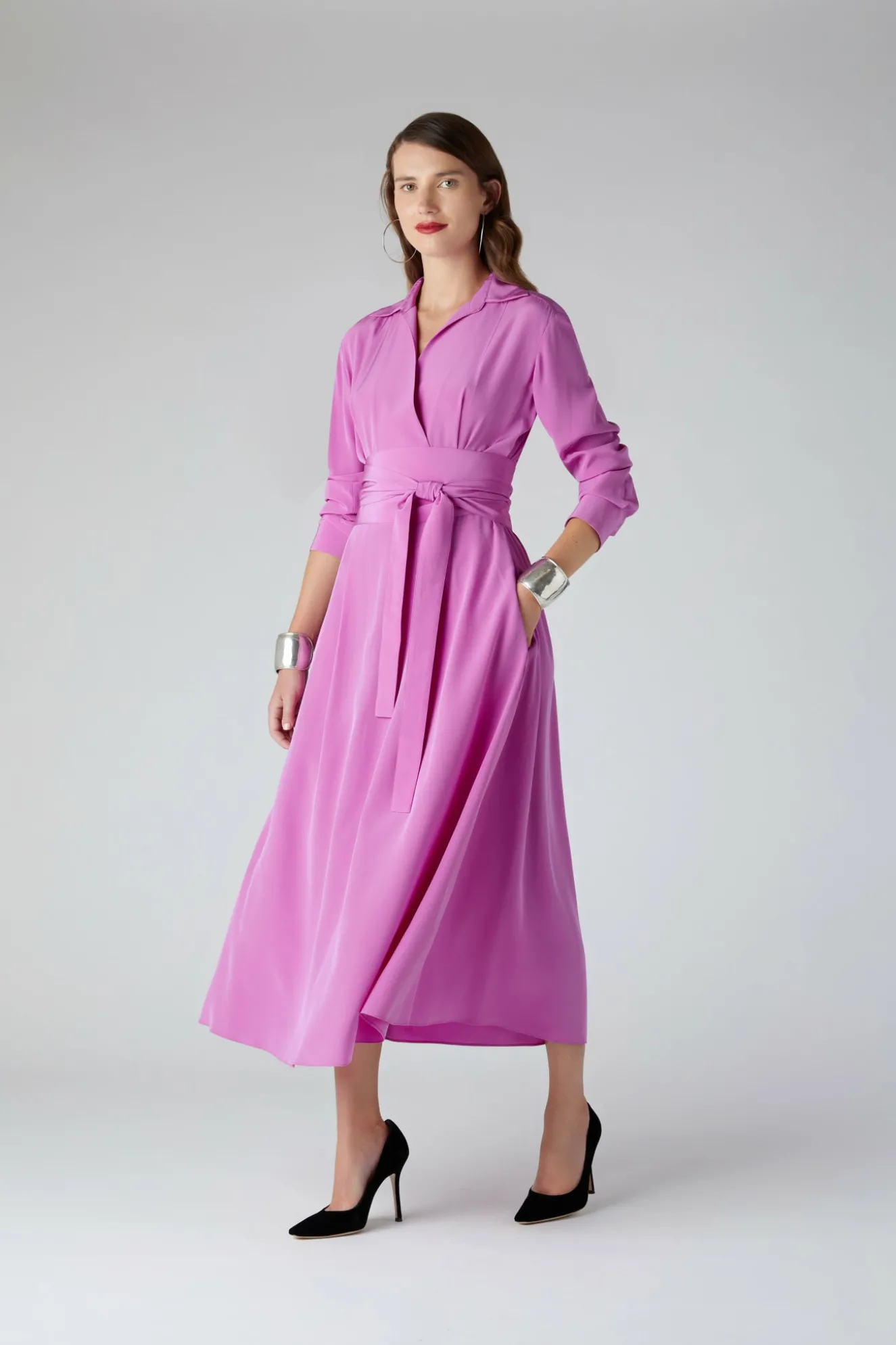 Jasper Conran Celia Silk Full Skirt Shirt Dress Cheap