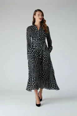 Jasper Conran Chloe Shirt Printed Georgette Dress Black Cheap