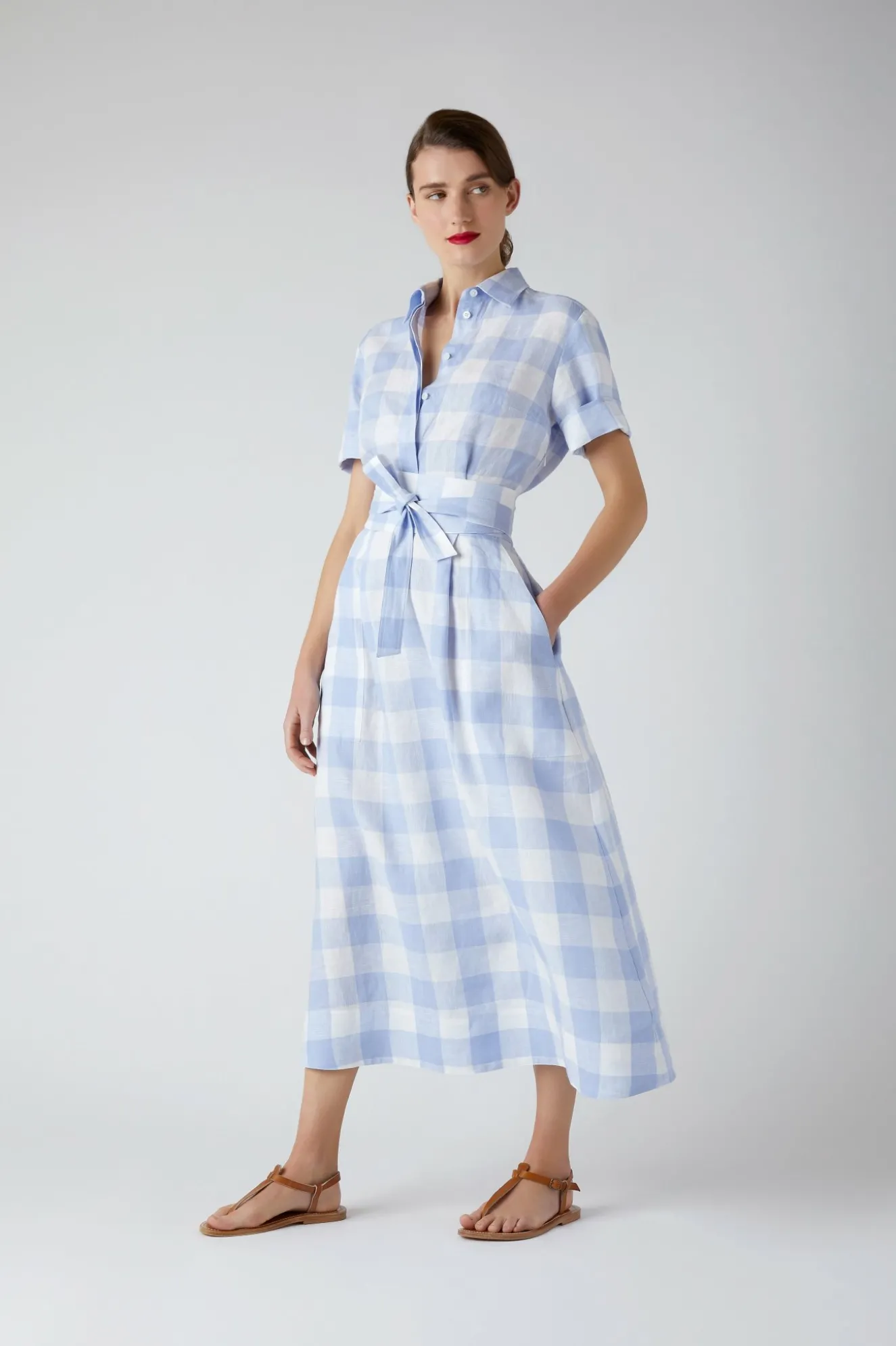 Jasper Conran Demi Short Sleeve Linen Shirt Dress Blue Cheap