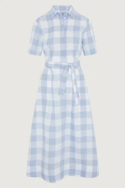 Jasper Conran Demi Short Sleeve Linen Shirt Dress Blue Cheap