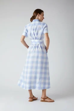 Jasper Conran Demi Short Sleeve Linen Shirt Dress Blue Cheap