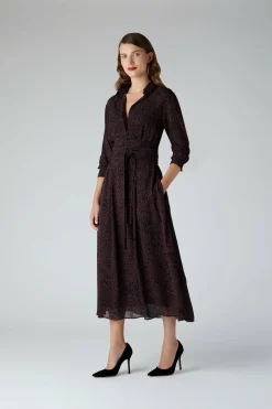 Jasper Conran Eden Printed Shirt Georgette Dress Choc Cheap
