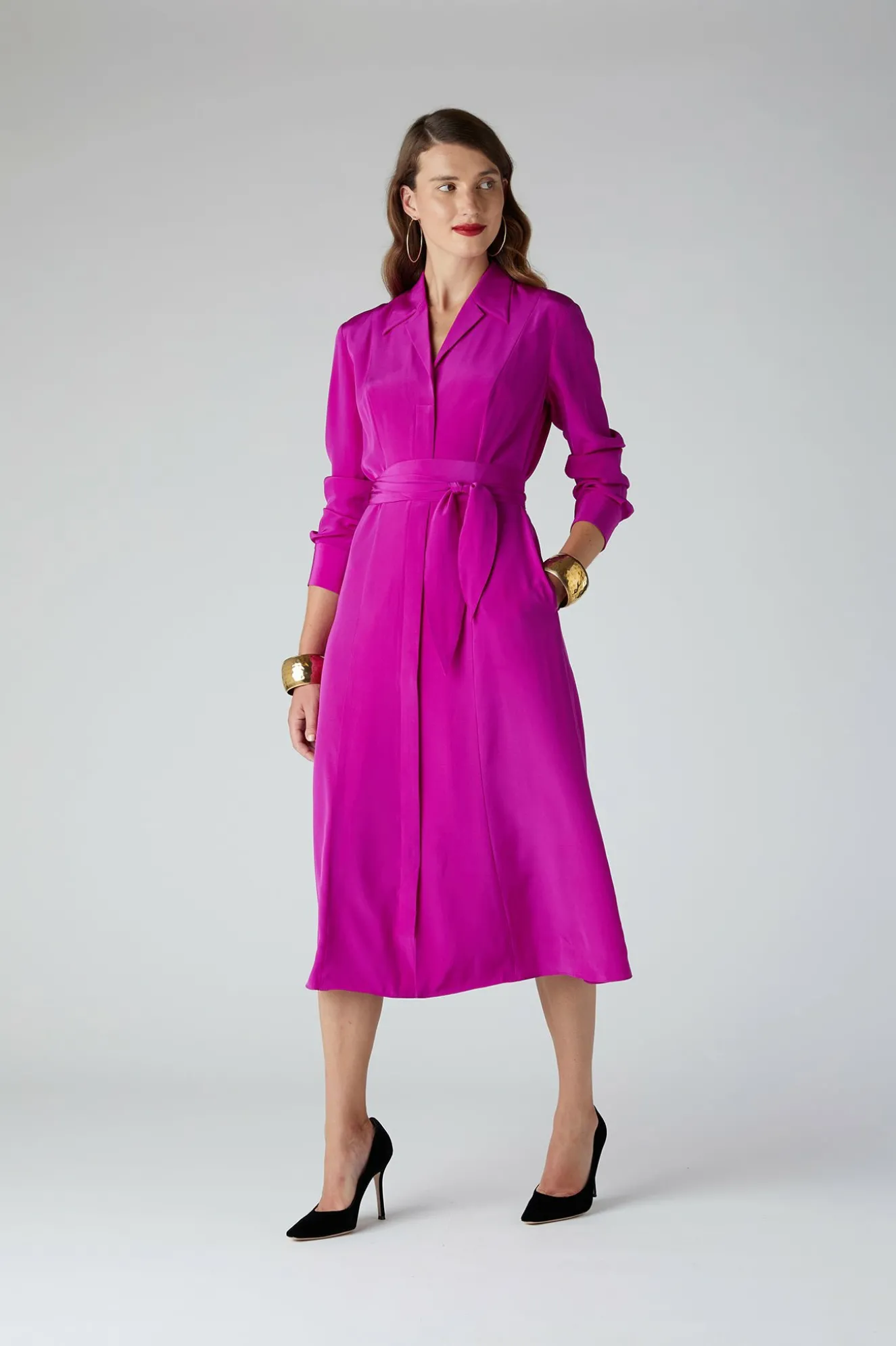 Jasper Conran Eliza Silk V Neck Dress Pink Discount