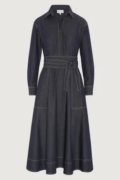 Jasper Conran Ella Denim Full Skirt Shirt Dress Blue Clearance