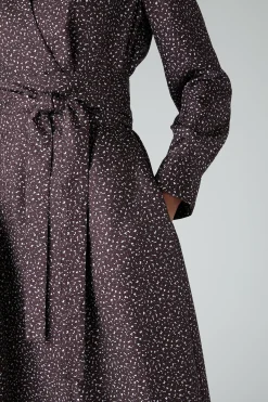 Jasper Conran Emma Full Skirt Printed Silk Wrap Dress Choc Floral Cheap